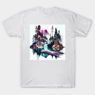 Colorful Mountain Forest Waterfall T-Shirt